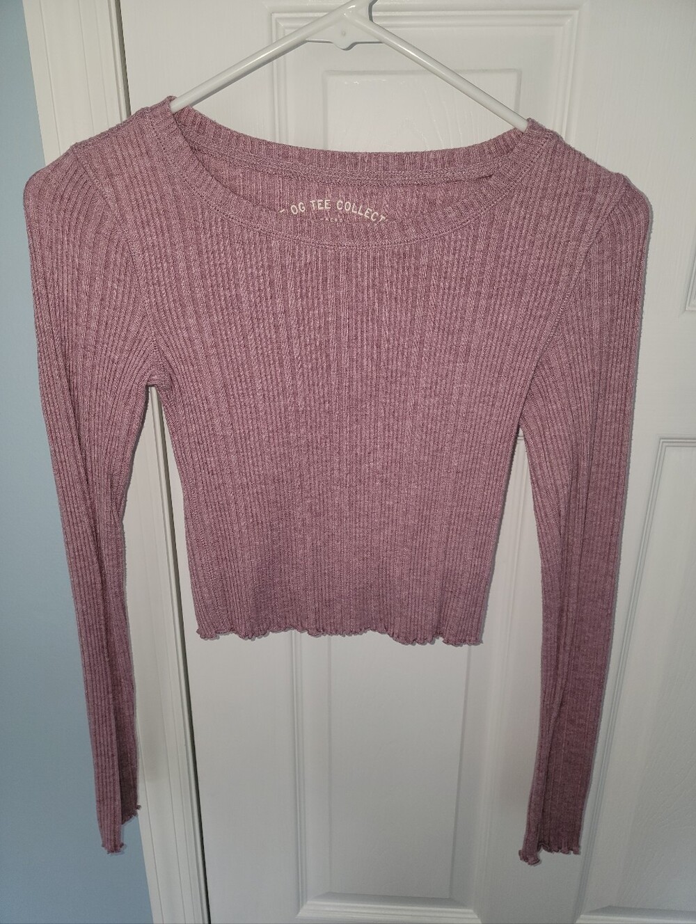 Aeropostale OG Tee Collection Shrunken Tee XS Pink Ribbed Long Sleeve Crop Top
